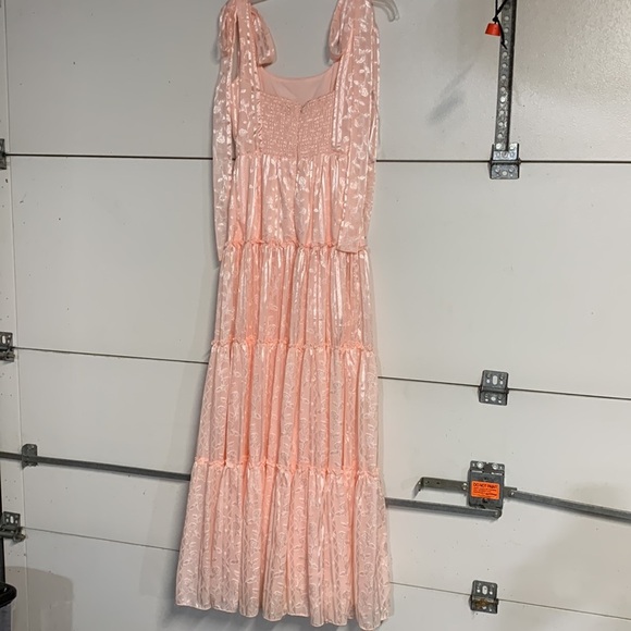LULUS WOMENS PICTURESQUE ALLURE BLUSH PINK JACQUARD TIE STRAP MAXI DRESS XS - Picture 8 of 11